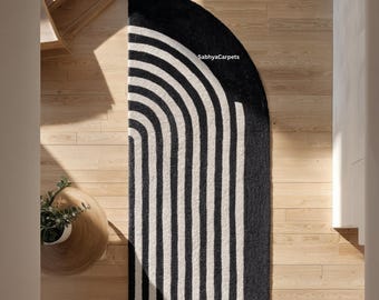 Handmade-Tufted Runner Cream & Black Rug | Modern Large Living Room Rug