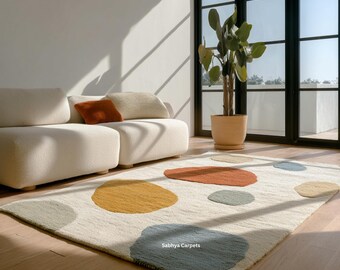 Abstract Polka Dot Rug | Modern Earth Tone Area Rug for Living Room Decor
