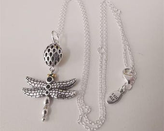 Conjunto de collar y pendientes Pandora de plata de ley S925 con diseño de libélula (70 cm)