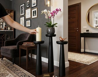 Pedestal de madera maciza hecho a mano - Elevador de escultura rústica, soporte para plantas