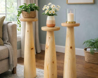 Handgemaakt massief houten sokkel - rustieke sculptuur verhoger, plantenstandaard