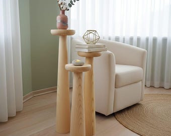 Massief houten sokkel, houten plantenstandaard, minimalistische decorkolom