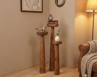 Walnut Wood Pedestal Set, Tall Display Stand, Plant Riser, Sculpture Stand