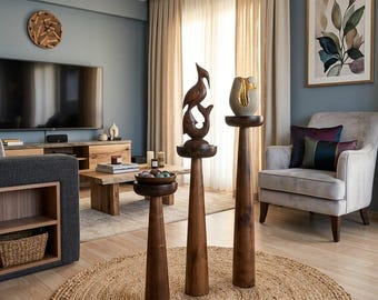 Handmade Solid Wood Pedestal,Rustic Sculpture,Plant Stand