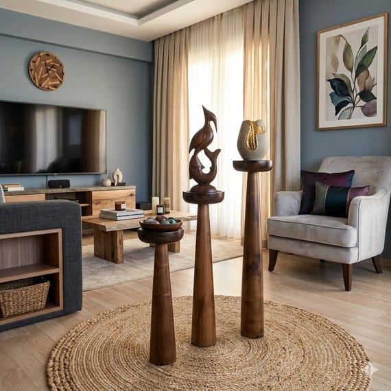 Handmade Solid Wood Pedestal,Rustic Sculpture,Plant Stand