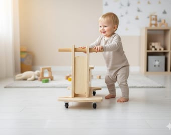 Montessorı houten loopwagen - golfkar duwspeelgoed