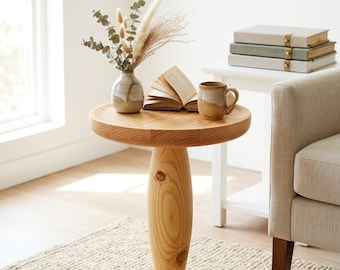 Minimalist Natural Wood Furniture,Sculptural Round Wood Accent Table