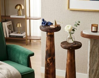 Handgemaakt massief houten sokkel - rustieke sculptuur verhoger, plantenstandaard