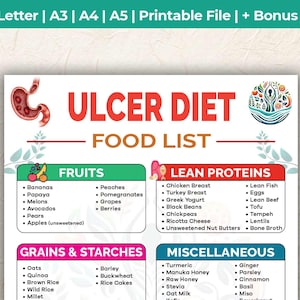 Ulcer Diet Food List Printable | Stomach Ulcer Guide (Instant Download)
