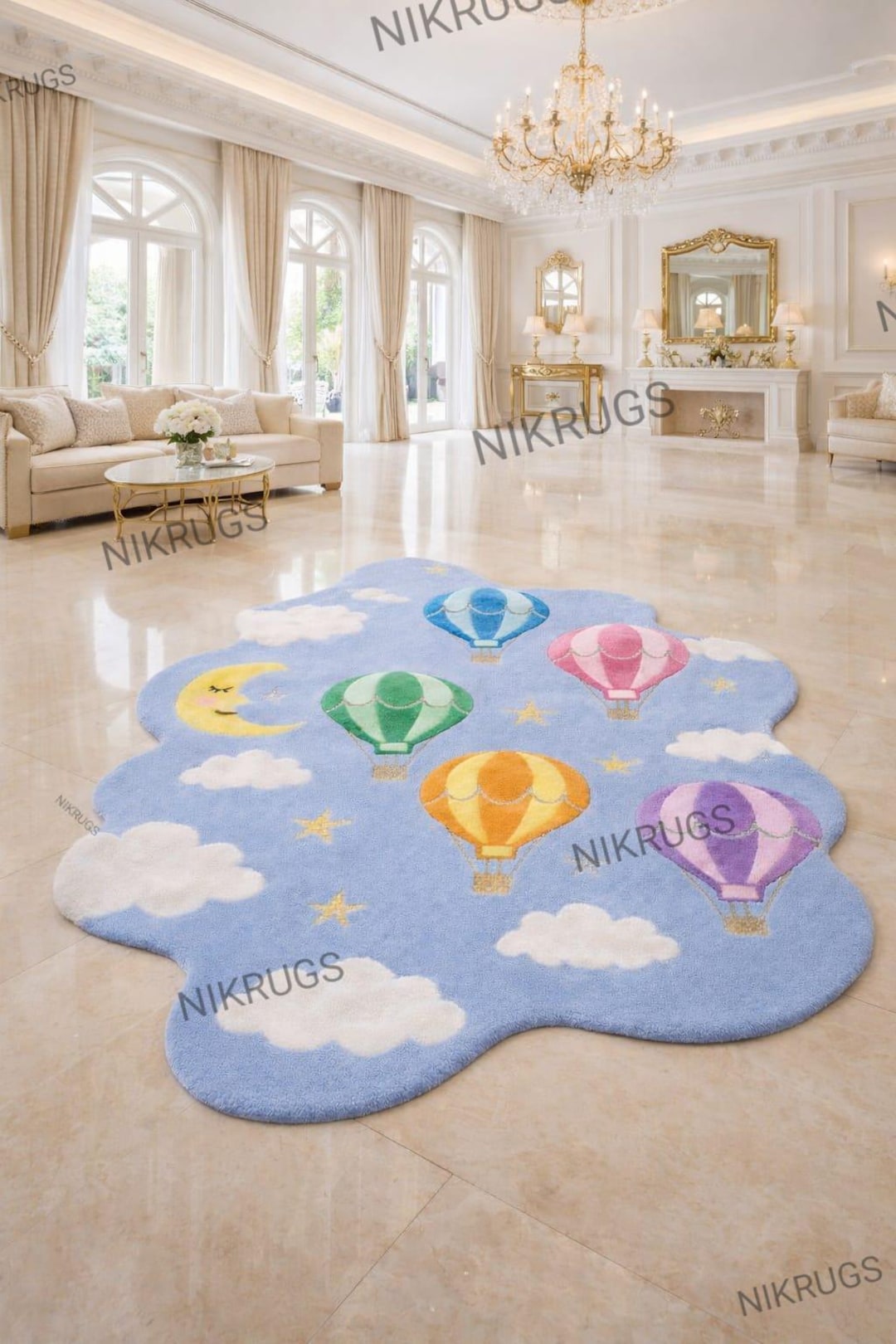 Hand Tufted Hot Air Balloon Rug, Cloud Nursery Carpet - Etsy