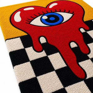 Melting Heart Eye Rug Checkerboard Tufted Area Rug Groovy Y2K Room Decor Aesthetic Quirky Carpet Funky Pop Art Rug Cute Floor Mat image 9