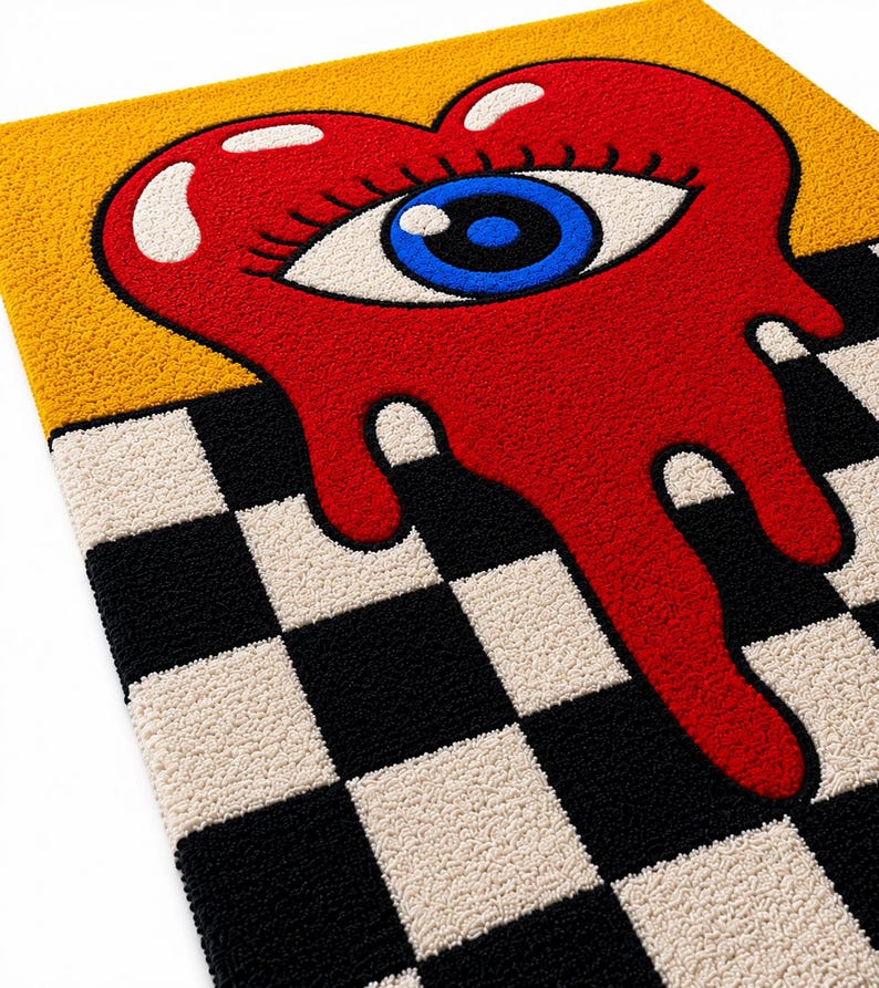 Melting Heart Eye Rug Checkerboard Tufted Area Rug Groovy Y2K Room Decor Aesthetic Quirky Carpet Funky Pop Art Rug Cute Floor Mat image 9