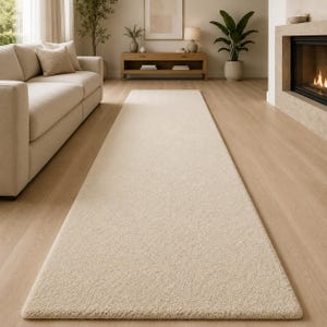 Cream Kitchen Runner Rug, Washable Neutral Kitchen Mat, Plush Cozy Hallway Rug, Soft Boho Entryway Carpet, Minimalist Long Bath Mat 2.5x10