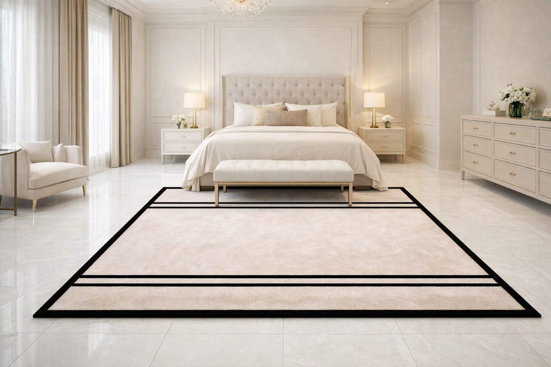 Deco Border Rug Modern Cream Wool Rug, Black Border, Art Deco Style - Etsy