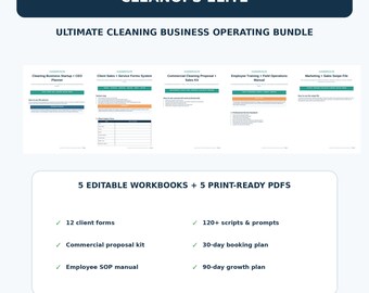 Cleaning Business Ultimate Bundle | Client Forms, Commercial Proposal, Employee SOP, 120+ Scripts, Checklists & Startup Planner