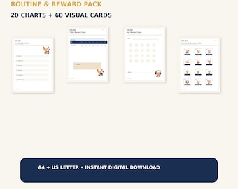 TILQO Kids Routine & Reward Chart Pack | Printable Chore Charts, Habit Trackers, Visual Routine Cards | Digital Download
