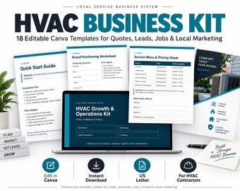 HVAC Business Kit, Editable Canva Templates for Quotes, Leads, Jobs & Local Marketing