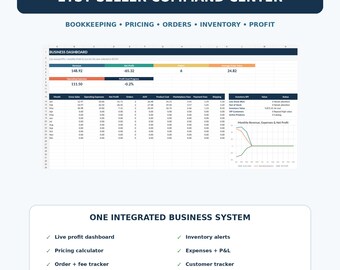 Etsy Seller Business Spreadsheet Bundle | Bookkeeping, Pricing, Orders, Inventory, Profit Dashboard, Customer Tracker Excel