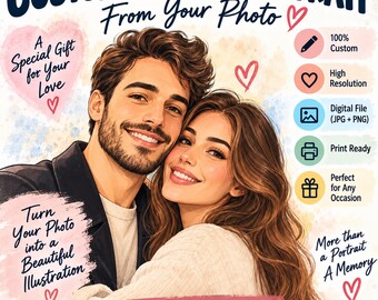 Custom Couple Cartoon Portrait From Photo, Personalized Digital Anniversary or Wedding Gift