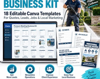 Pressure Washing Business Kit, Editable Canva Templates for Quotes, Leads, Jobs & Local Marketing
