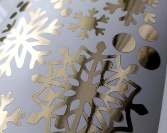 Gold Snowflake Window Clings – Christmas Holiday Decor, Metallic Snowflake Stickers for Gifts & Winter Decorations, vinyl stickers snowflake