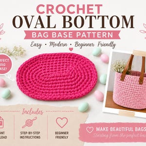 Modello per borsa all'uncinetto in filato per maglietta con fondo ovale / Modello PDF per principianti