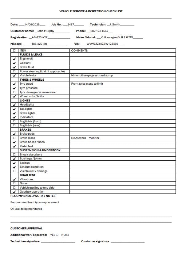 Service Alpha Inspections Checklist.pdf Vehicle Service & Inspection Checklist – One-page Workshop PDF - Etsy