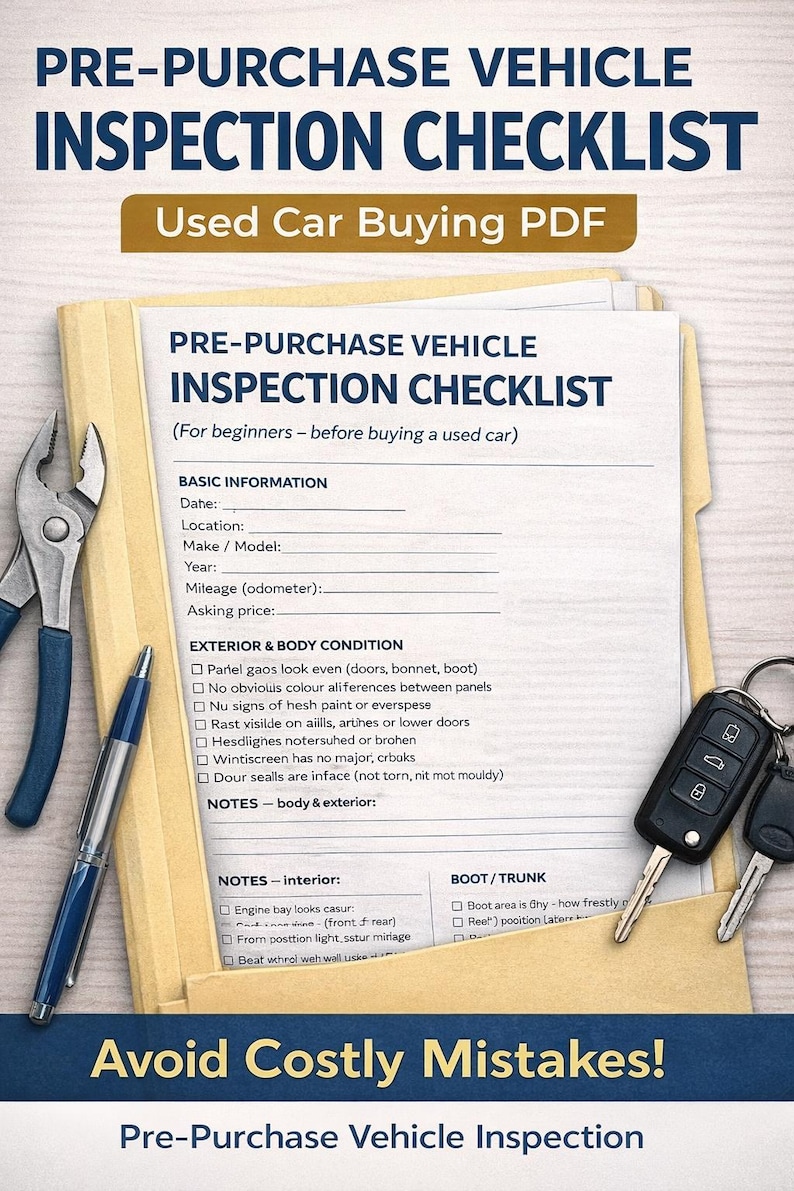 Car Key Checklist Pre-purchase Vehicle Inspection Checklist – Used Car Buying PDF - Etsy