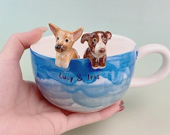 Custom Pet Mug/Dog Coffee Cup/Cat Portrait Mug/Unique Peekaboo Animal Sculpture/Handmade Pet Memorial Gift/Coffee Mug/Birthday Gift/