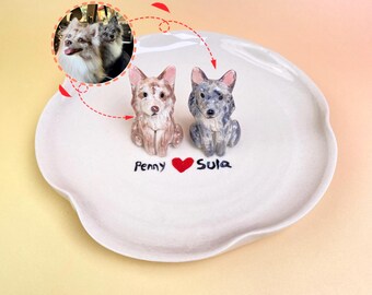 Porte-alliances personnalisé pour animal de compagnie, porte-alliances, porte-alliances peint à la main avec figurine de chien, cadeau de fiançailles pour couple, cadeau de mariage portrait d'animal de compagnie
