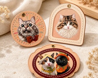 Sleutelhanger van leer met gepersonaliseerd huisdierportret, tashanger met honden- of kattenportret, gedenkcadeau voor uw huisdier