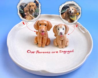 Ringbakje voor honden (zie foto), op maat gemaakt sieradenbakje voor huisdieren met handgemaakt beeldje, cadeau voor hondenliefhebbers