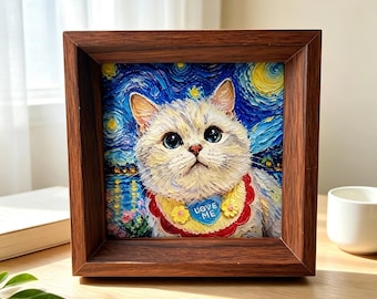 Portret van uw huisdier op maat, ingelijste herdenkingsprint voor hond of kat, aandenken bij verlies van een huisdier.