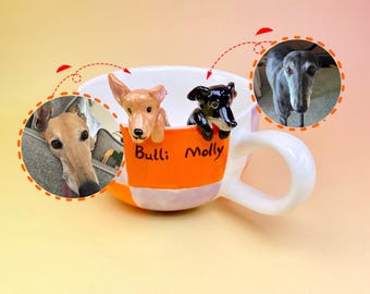 Personalisierte Tasse mit zwei Haustieren nach Foto, 3D-Kaffeebecher mit Hunde- und Katzenporträt, handgefertigtes Geschenk