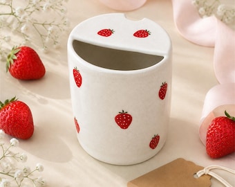 Aardbeien keramische reismok, fruitkoffiemok, cadeau voor mama, vriendin of lerares, verjaardag, Moederdag, housewarming, optioneel rietjesset.