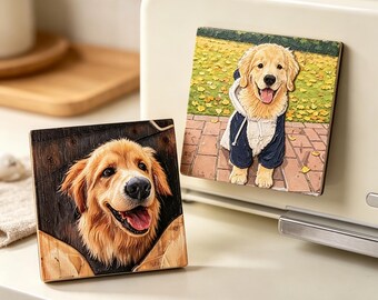 Gepersonaliseerde houten magneet met huisdierfoto, reliëf hond/kat portret koelkastdecoratie, gedenkcadeau voor huisdier