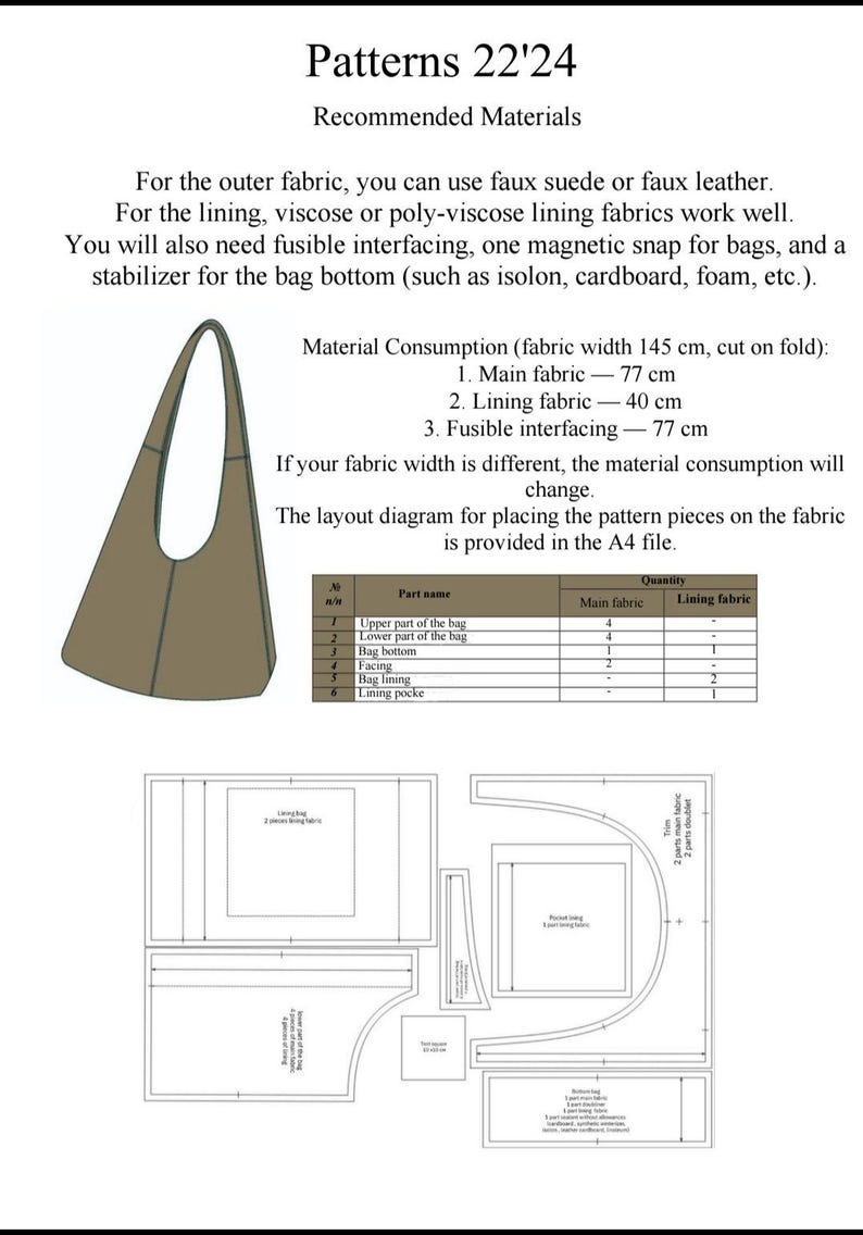 Curved Hobo Bag PDF Sewing Pattern | Minimal Shoulder Bag - Etsy