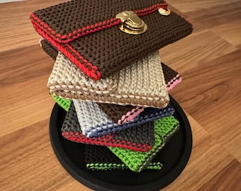 Funky Boho Crochet Wallet - Anything But Ordinary Contrast Trim Pouch - Handmade Card Holder