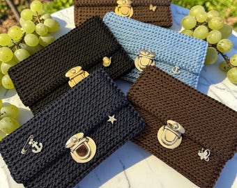 Luxury Crochet Wallet with Elegant Charm - Handmade Solid Color & Chic Wallets For Everyday Essentials.