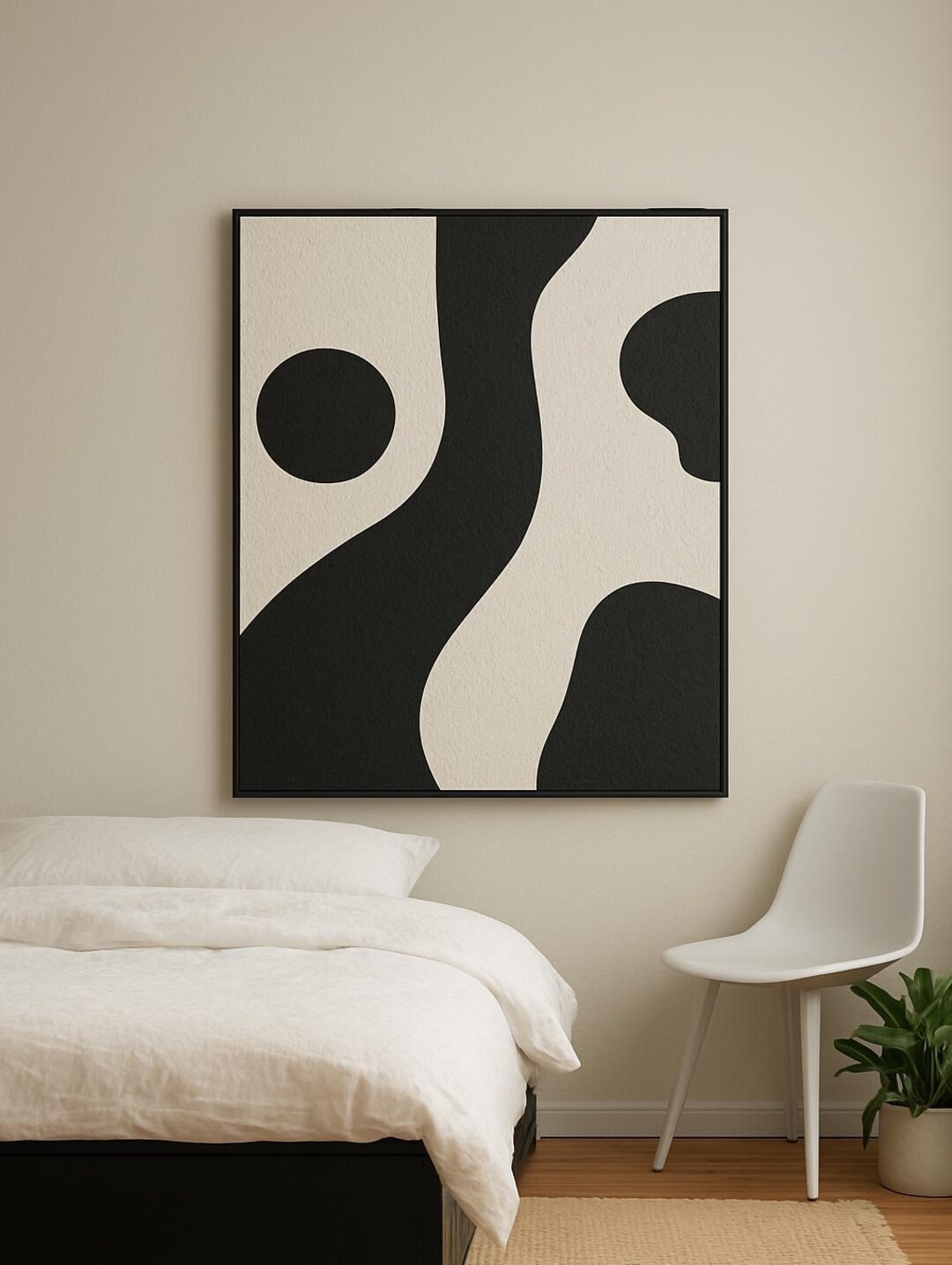 Black and White Textured Abstract Wall Art, Modern Minimalist Canvas ...