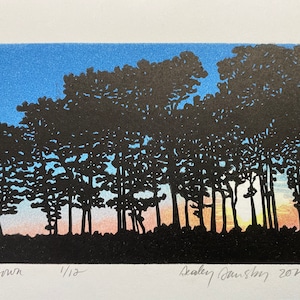Sun Down, Sunset, Reduction Lino Print, Original Artwork, Limited Edition