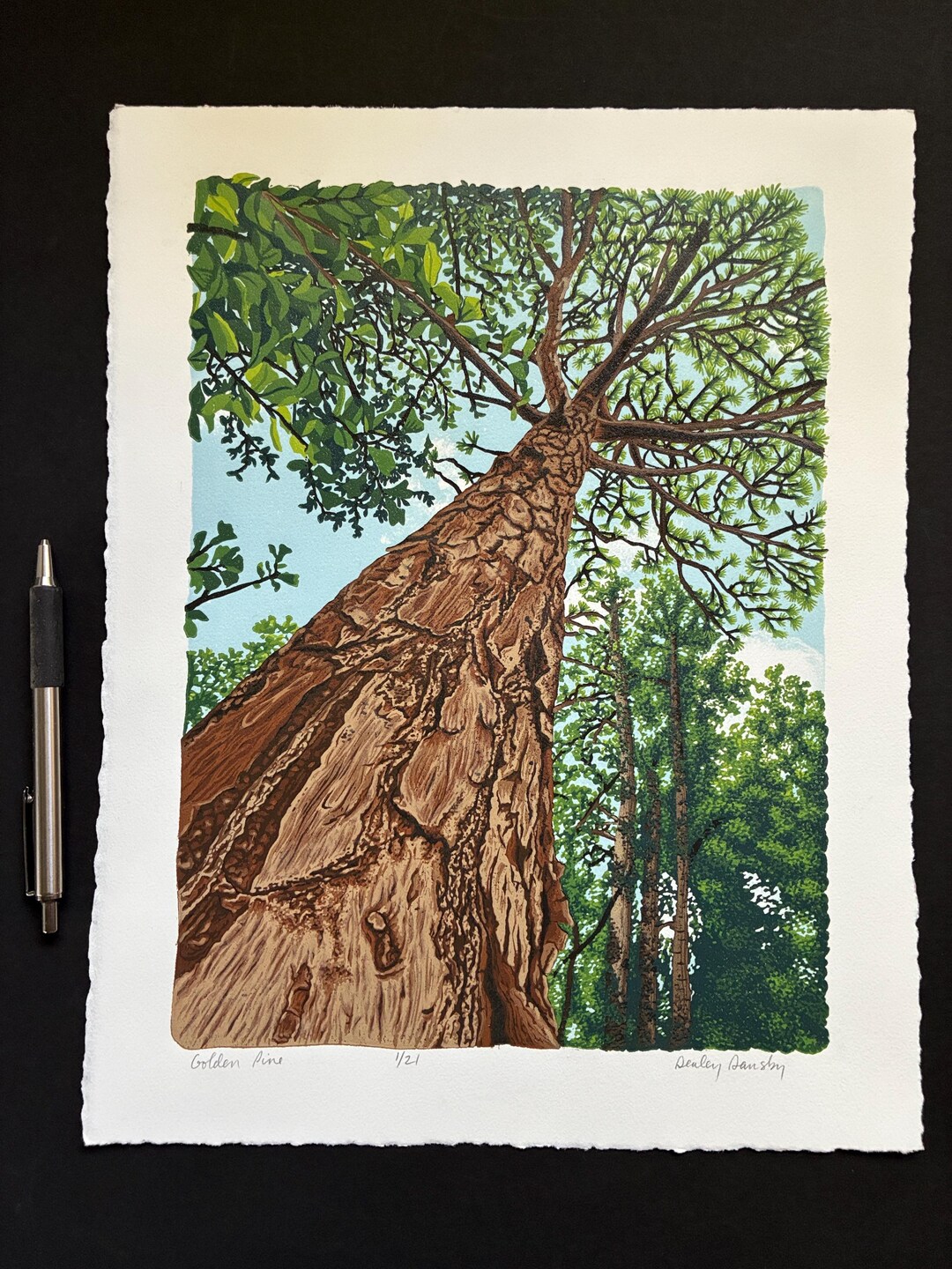 Golden Pine, Limited Edition Reduction Lino Print, Tree Print - Etsy