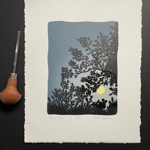 Yellow Moon, Limited Edition Reduction Print, Original Art, Full Moon