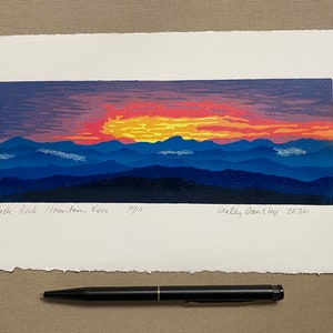 Black Rock Mountain View, Mountain Print, Lino Print, Limited Edition, Original Art