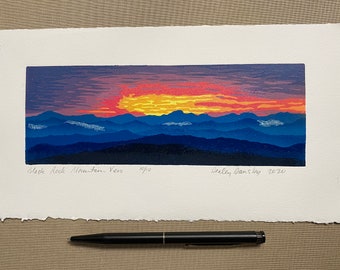 Black Rock Mountain View, Mountain Print, Lino Print, Limited Edition, Original Art