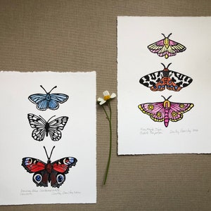 Butterfly & Moth Lino Print Trio: Hand-Printed Nature Art