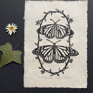 Monarch Butterfly Lino Print: Hand-Printed Nature Art