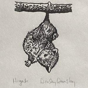 Baby Opossum Linoldruck, Original Kunstdruck (5x7)