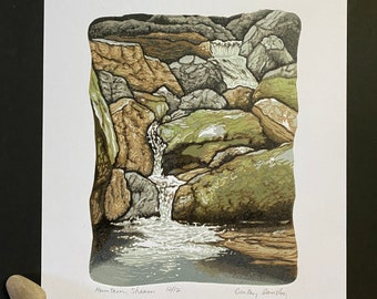 Mountain Stream, Limited Edition Lino Print, Original Art
