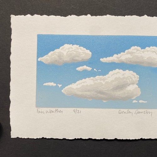 Buen tiempo, edición limitada, impresión en linóleo, nube, paisaje de nubes